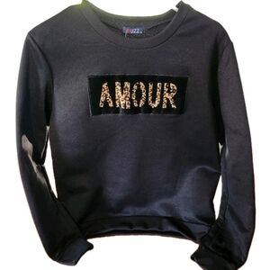 Black Sweatshirt with Leopard Print 'Amour' Size Small NWT